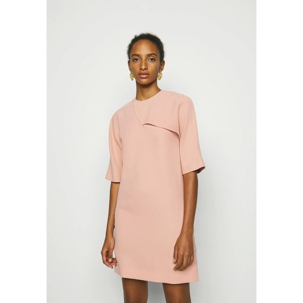 VVB Victoria Beckham Peach Pink Asymmetrical Overlay Shift Dress Pockets US 6